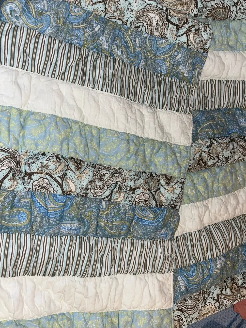 Greenland Home~ Pillow Shams~Blue Paisley Stripe Patchwork Quilt ~ 💯 Cotton